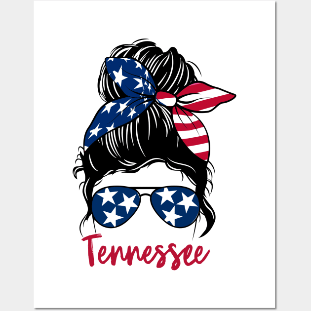 Tennessee girl Messy bun , American Girl , Tennessee Flag Wall Art by JayD World